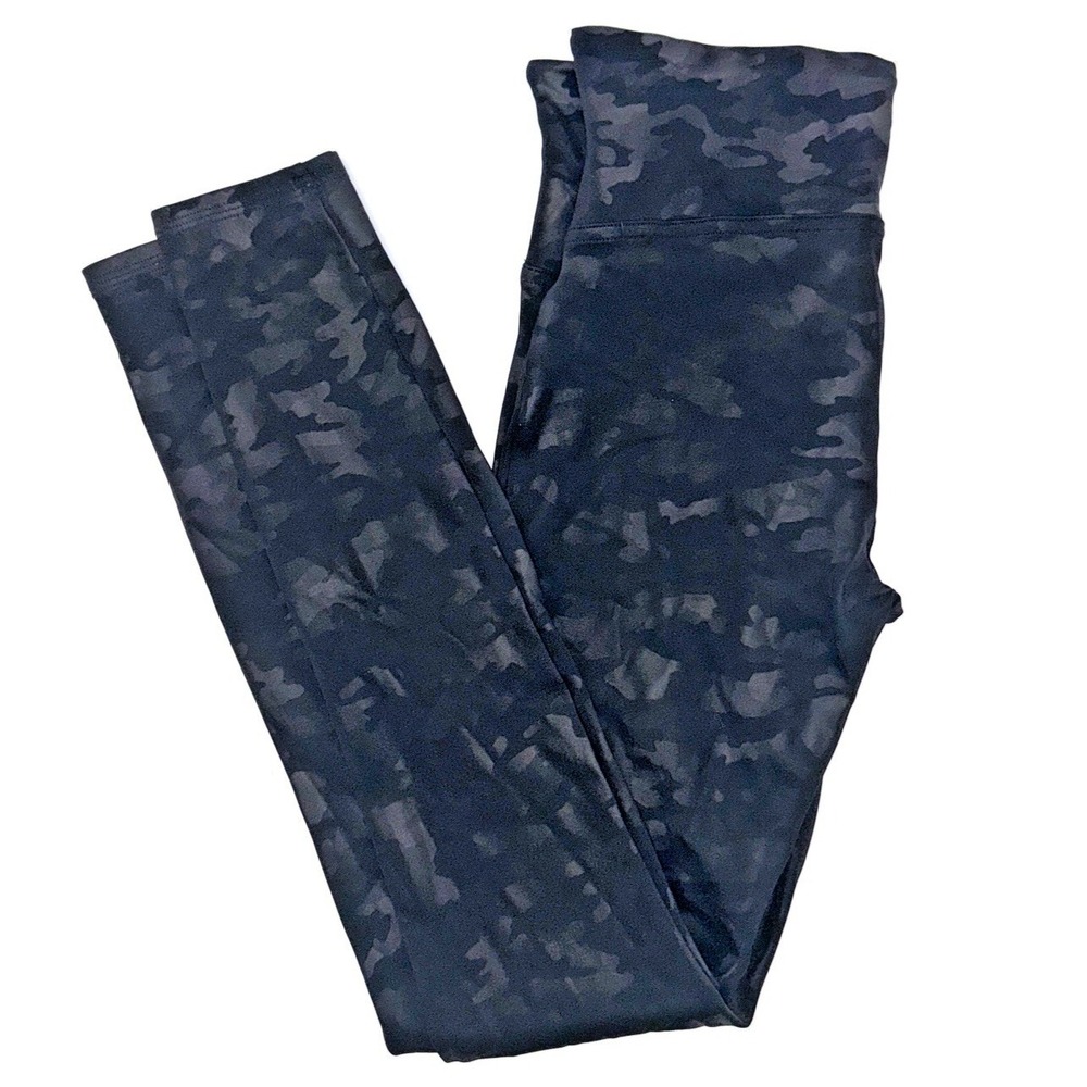 SPANX Leggings Women's M Matte Black & Faux Leather Look At Me Now Camo Shaping